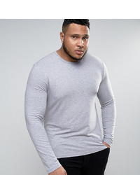 ASOS DESIGN Plus Muscle Fit Long Sleeve T Shirt With Crew Neck In Grey Marl Marl
