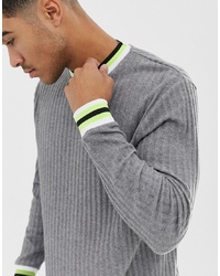 ASOS DESIGN Relaxed Longline Long Sleeve T Shirt In Interest Rib With Contrast Neon Tipping Marl