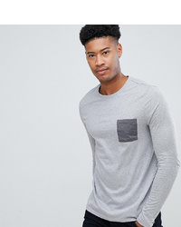 ASOS DESIGN T Sleeve T Shirt With Contrast Pocket In Grey Marl Marl