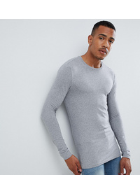 ASOS DESIGN T Sleeve T Shirt With Crew Neck In Grey Marl