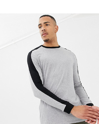 ASOS DESIGN Tline Long Sleeve T Shirt With Contrast Shoulder Panel In Grey Marl Marl