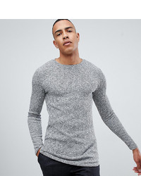 ASOS DESIGN Tline Muscle Fit Long Sleeve T Shirt With Curved Bound Hem In Twisted Rib Fabric