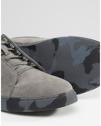 Asos Brand Sneakers In Gray With Concealed Laces And Camo Sole