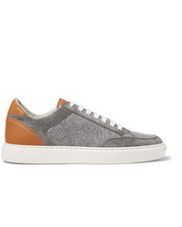 Brunello Cucinelli Leather Suede And Flannel Sneakers