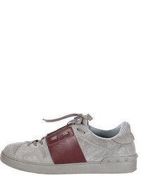 Valentino Open Leather Suede Sneakers