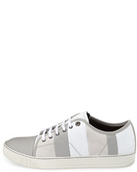 Lanvin Striped Leather Low Top Sneaker Whitegray