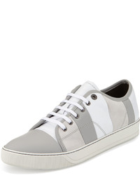 Lanvin Striped Leather Low Top Sneaker Whitegray