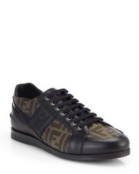 Fendi Zucca Softy Lace Up Leather Sneakers