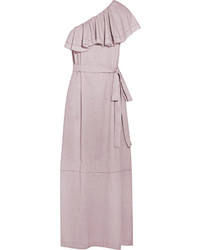 Lisa Marie Fernandez Arden Ruffled One Shoulder Chambray Maxi Dress Taupe