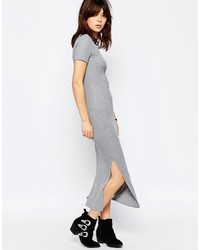 Asos City Maxi Dress In Rib With Button Front