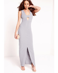 Missguided Cut Out Front Split Maxi Dress Grey