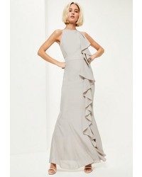 Missguided Grey Frill 90s Neck Maxi Dress