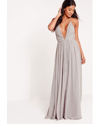 Missguided Strappy Pleated Plunge Maxi Dress Grey