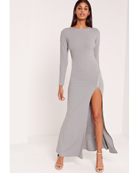 Missguided Zip Thigh Fishtail Maxi Dress Grey