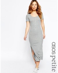 Asos Petite Maxi Dress In Rib With Button Front