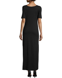 Joan Vass Short Sleeve Ruched Jersey Maxi Dress