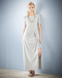 Joan Vass Short Sleeve Ruched Jersey Maxi Dress