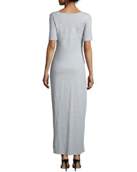 Joan Vass Short Sleeve Ruched Jersey Maxi Dress Petite