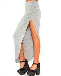 Missguided Azami Ruched Split Maxi Skirt In Light Grey
