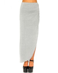 Missguided Azami Ruched Split Maxi Skirt In Light Grey