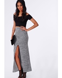 Missguided Front Zip Maxi Skirt Grey