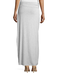 Neiman Marcus Shirred Waist Maxi Skirt Light Heather Gray