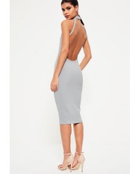 Missguided Grey High Neck Open Back Midi Dress
