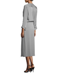 Halston Heritage Long Sleeve Draped Midi Dress Gray