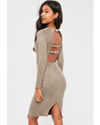 Missguided Grey Bonded Suede Buckle Back Midi Dress