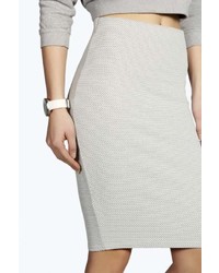 Boohoo Claire Contrast Stitching Textured Midi Skirt