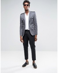 Asos Super Skinny Cotton Jacket With Military Styling In Gray