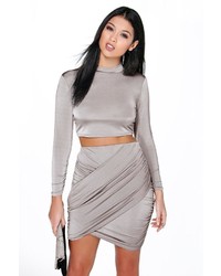 Boohoo Dalis Slinky Wrap Mini Skirt Co Ord Set