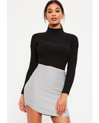 Missguided Grey Ribbed Curve Hem Mini Skirt