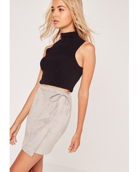 Missguided Faux Suede Wrap Around Mini Skirt Grey