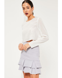 Missguided Grey Double Frill Hem Stretch Crepe Mini Skirt