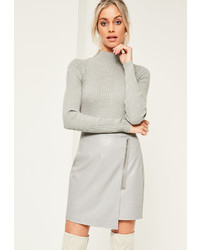 Missguided Grey Zip Front Asymmetric Panel Mini Skirt