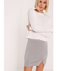 Missguided Petite Scuba Split High Waisted Mini Skirt Grey