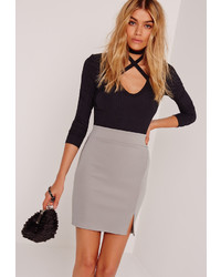 Missguided Scuba Split High Waist Mini Skirt Grey