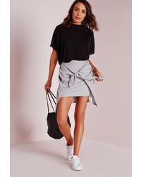 Missguided Tie Front Jersey Mini Skirt Grey