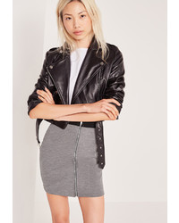 Missguided Zip Front Mini Elastic Waist Skirt Grey
