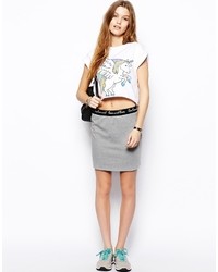 Asos Sweat Mini Skirt With Embroidered Slogan Waistband Gray