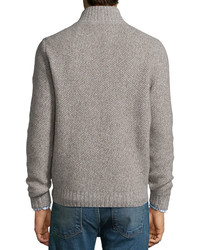 Neiman Marcus Textured Mock Neck Cashmere Sweater Gray