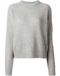 Women's Grey Mohair Crew-neck Sweater, Beige Long Sleeve T-shirt