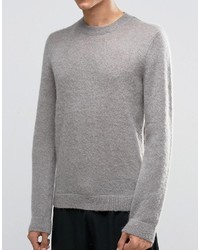 Asos Mohair Mix Crew Neck Sweater In Gray