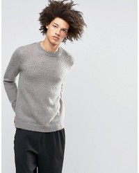 Asos Mohair Mix Crew Neck Sweater In Gray
