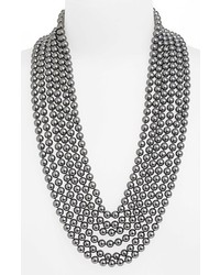 St. John Collection Multi Strand Glass Pearl Necklace Ruthenium Shade Grey