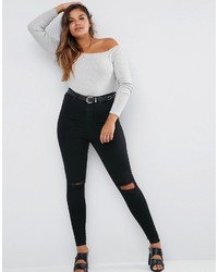 Asos Curve Curve Long Sleeve Off Shoulder Top In Rib