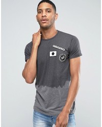 Pull&Bear Ombre T Shirt In Dark Gray With Badge Detail