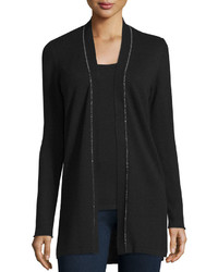 Neiman Marcus Cashmere Collection Long Chain Trimmed Open Front Cashmere Cardigan