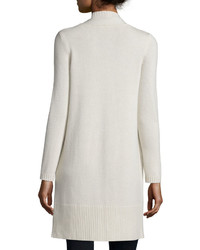 Neiman Marcus Cashmere Collection Long Rib Trimmed Open Front Cashmere Cardigan